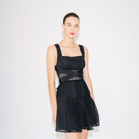 Self-Portrait black lace Panel Mini Dress size US8 - Picture 1 of 11